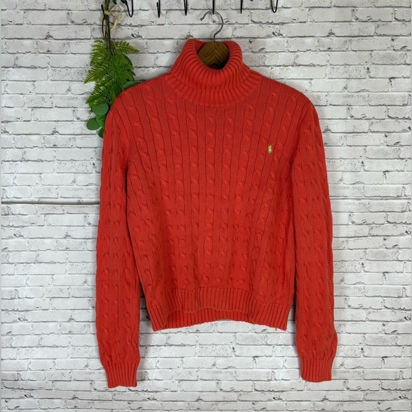 Vintage Ralph Lauren Sport Cotton Orange Turtleneck PATCHED - Picture 1 of 5